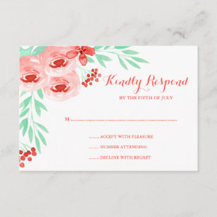 Coral and Mint Watercolor Floral Wedding RSVP