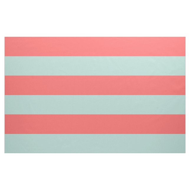Coral and Mint Wide Stripes Large Scale Fabric (Yard)