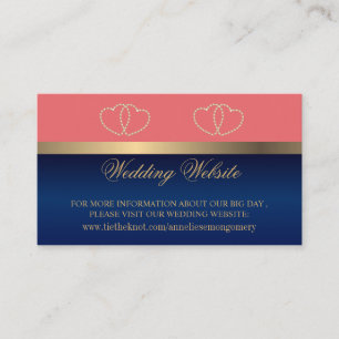 Coral and Navy Blue Gold Hearts Website Enclosure Card