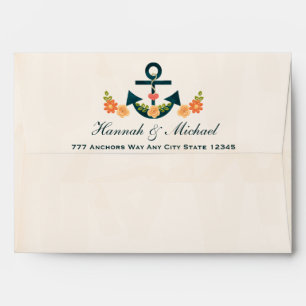 Coral and Navy Blue Nautical Wedding Envelopes