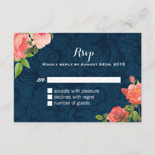 Coral and Navy Blue Shabby Chic RSVP Cards