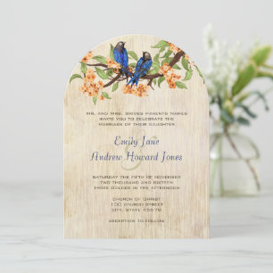 Coral and Navy Blue Vintage Love Birds Tea Stain Invitation