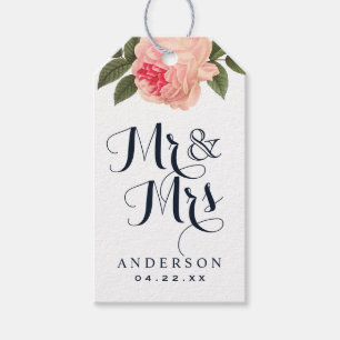 Coral and Navy Blue Wedding Favour Gift Hang Tag