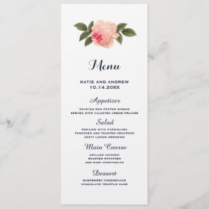Coral and Navy Blue Wedding Menu