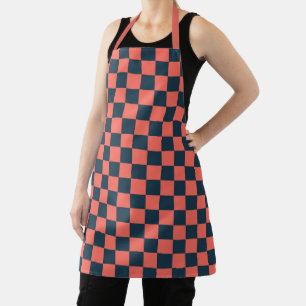 Coral and navy checkerboard pattern apron