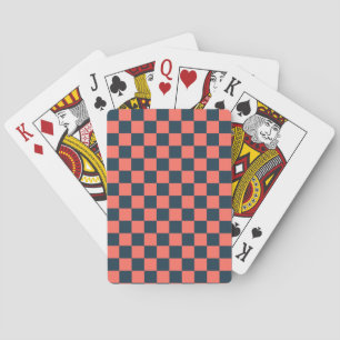 Coral and navy checkerboard pattern playing cards
