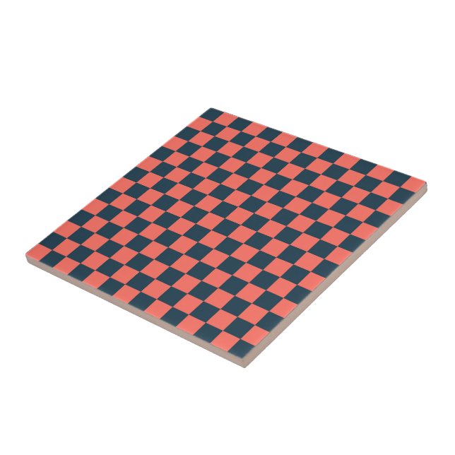 Coral and navy checkerboard pattern tile (Side)