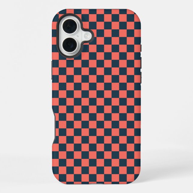Coral and navy chequerboard pattern iPhone case (Back)