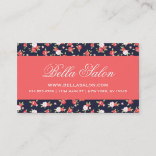 Coral and Navy Chic Vintage Floral Print Business Card