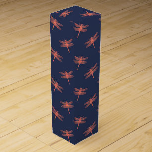 Coral and Navy Dragonfly Pattern Wine Box