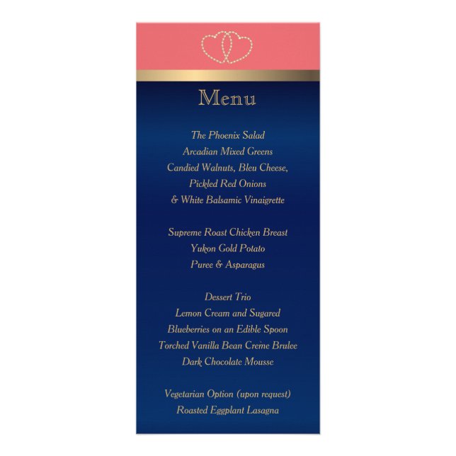 Coral and Navy Gold Hearts - Menu (Front)