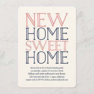 Coral and Navy Typography Housewarming Party Invitation