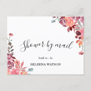 Coral and Peach Floral Bridal Shower By Mail Invitation Postcard