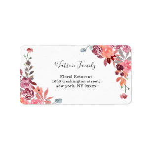 Coral And Peach Watercolor Floral Wedding Label