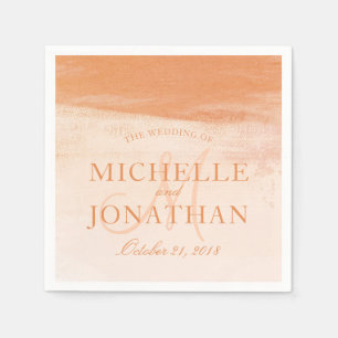 Coral and Peach Watercolor Wash Monogram Wedding Napkin