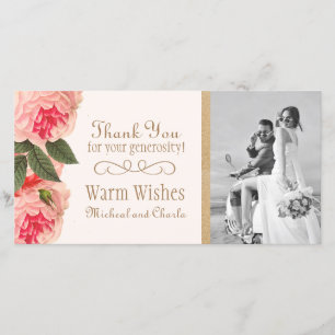 Coral and Pink Peonies Thank You Photo Card (4x8)