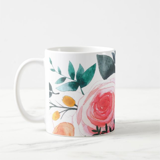 Coral and Pink Roses Coffee Mug (Left)