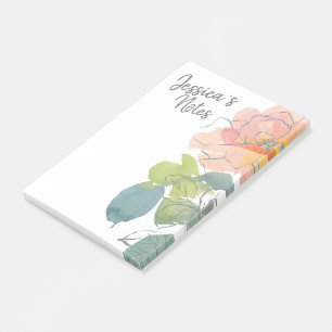 Coral and Pink Watercolor Floral Post-it Notes