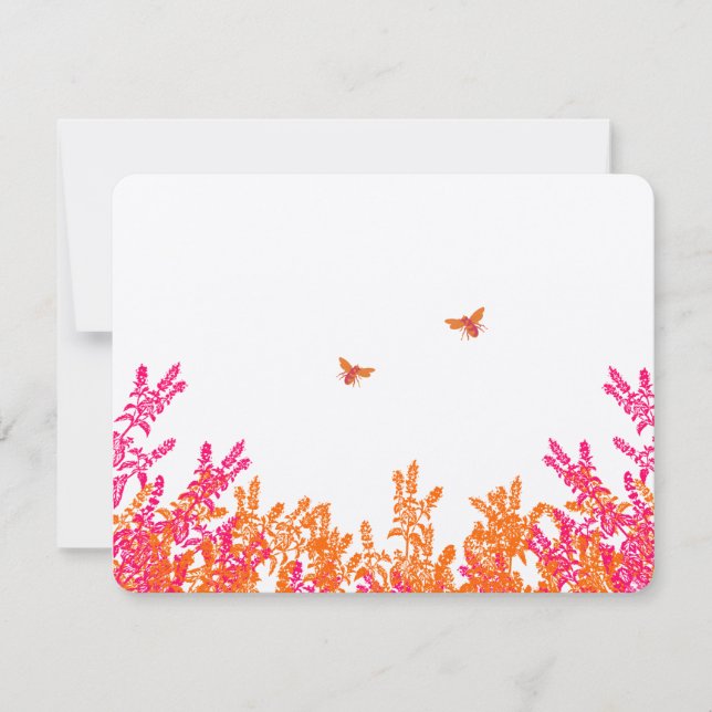Coral and Pink Wildflower Bee Wedding RSVP (Front)