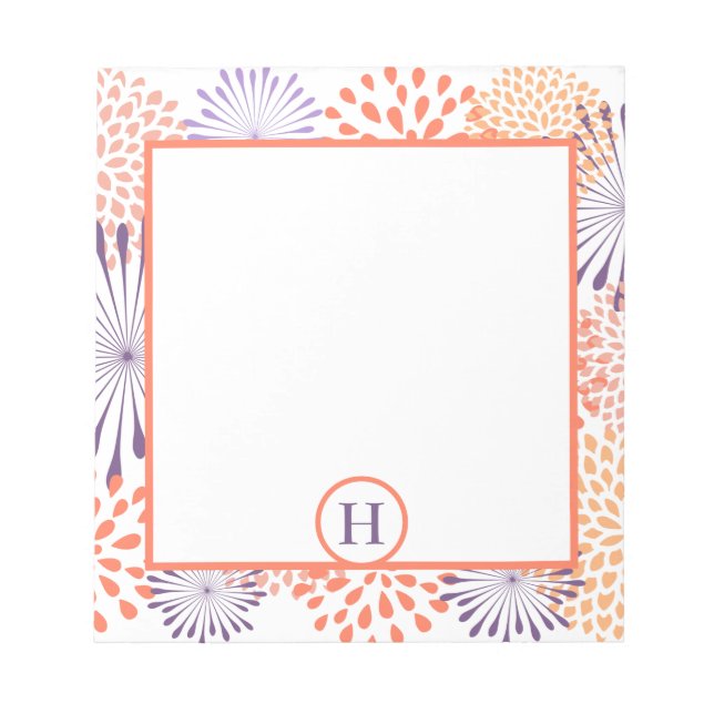 Coral and Purple Dahlia Monogram Blossom Notepad (Front)