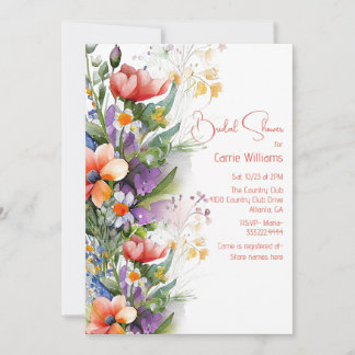 Coral and Purple Wildflowers Bridal Shower Invitation