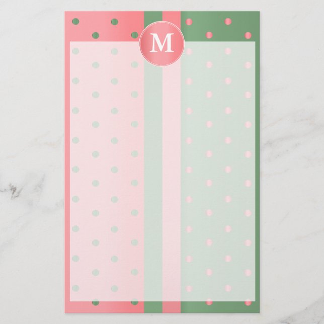Coral and Sage Green Polka Dots Stationery (Front)