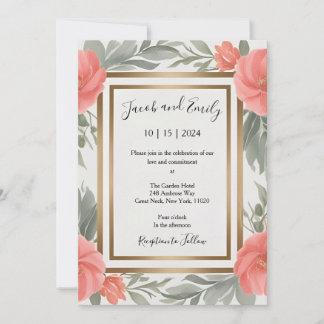 Coral and Sage - Romantic Wedding Invitation Card