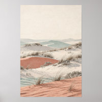 Coral and Sea-Glass Dunes Coastal Wall Art