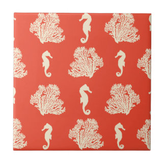 Coral and Seahorses Coastal Beach Tile