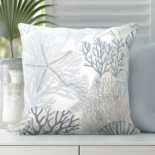 Coral and Starfish Beach Throw Pillow