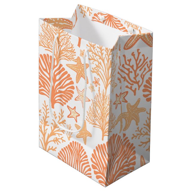Coral and starfish orange medium gift bag (Front Angled)