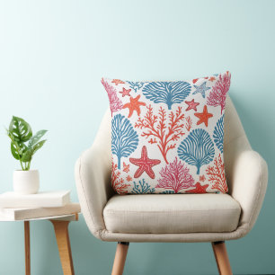 Coral and starfish pattern cushion