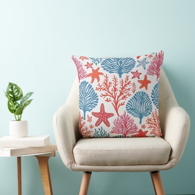 Coral and starfish pattern cushion (Chair)