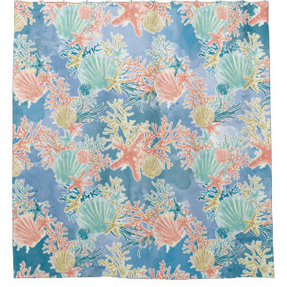 Coral and Starfish Shower Curtain
