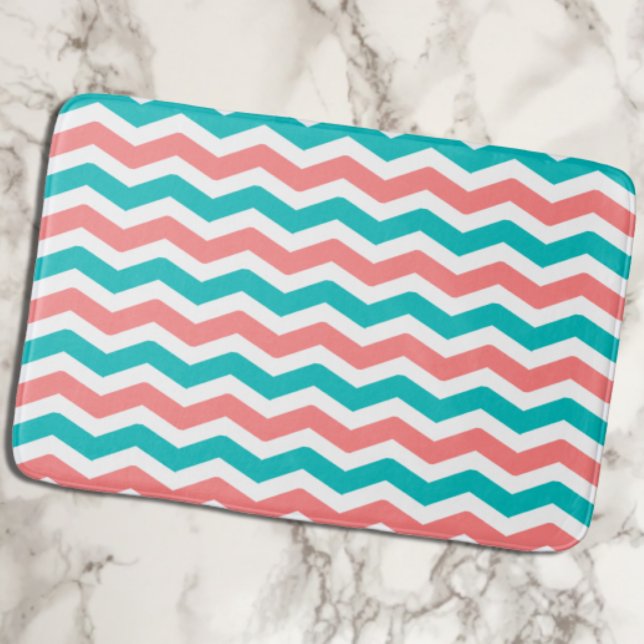 Coral and Teal Chevron Bath Mat (Creator Uploaded)