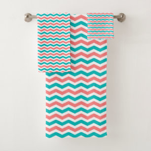 Coral and Teal Chevron Bath Towel Set