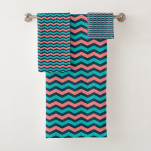 Coral and Teal Chevron Bath Towel Set