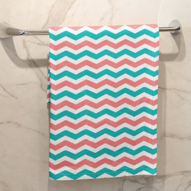 Coral and Teal Chevron Bath Towel Set (Creator Uploaded)