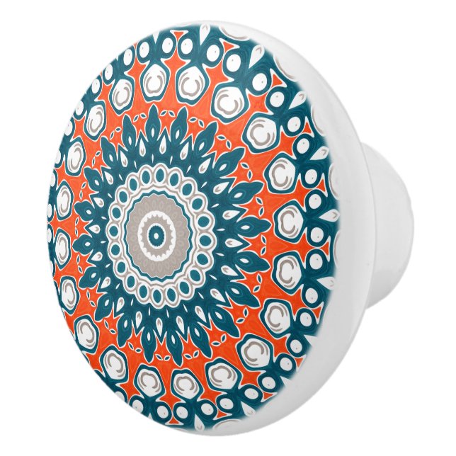 Coral and Teal Mandala Pattern Ceramic Knob (Right)