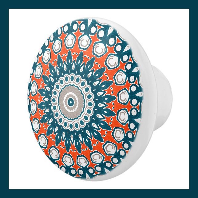 Coral and Teal Mandala Pattern Ceramic Knob (Creator Uploaded)