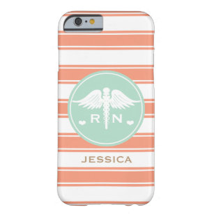 CORAL AND TEAL STRIPE CADUCEUS NURSE RN BARELY THERE iPhone 6 CASE