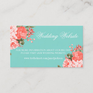 Coral and Teal Wedding Flower - Wedding Website Enclosure Card