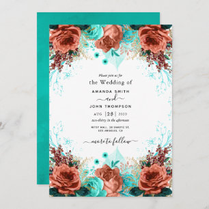 Coral and Teal Wedding Invitation