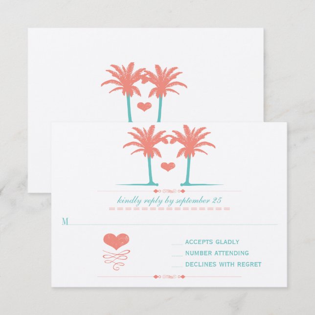 Coral and Turquoise Beach Typography Invite (Front/Back)