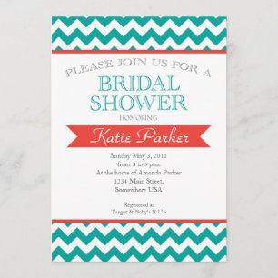 Coral and  turquoise Couples Bridal Shower Invite