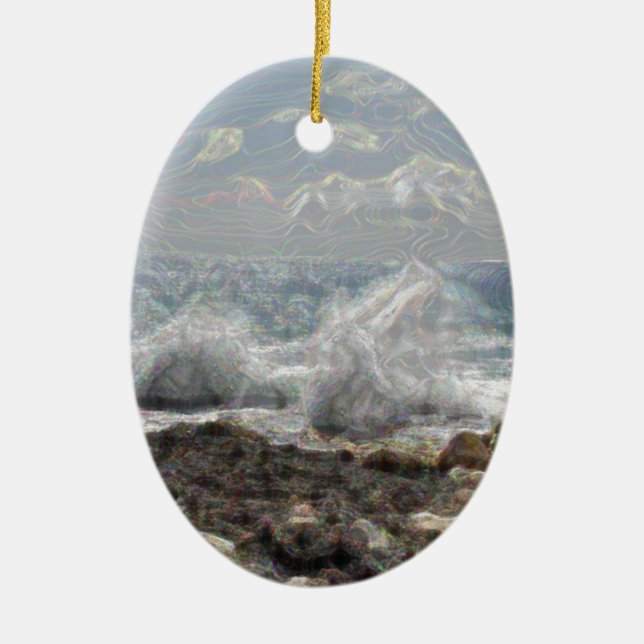 Coral and Waves Ceramic Tree Decoration (Front)