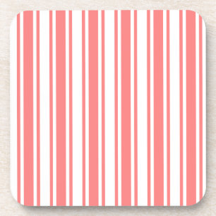 Coral and white candy stripes coaster