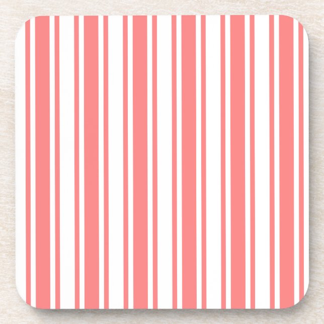 Coral and white candy stripes coaster (Front)