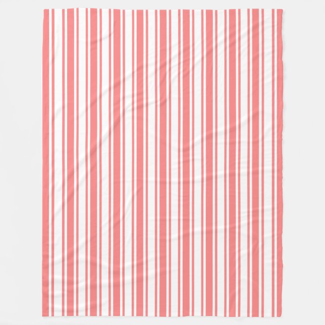 Coral and white candy stripes fleece blanket (Front)