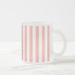 Coral and white candy stripes frosted glass coffee mug